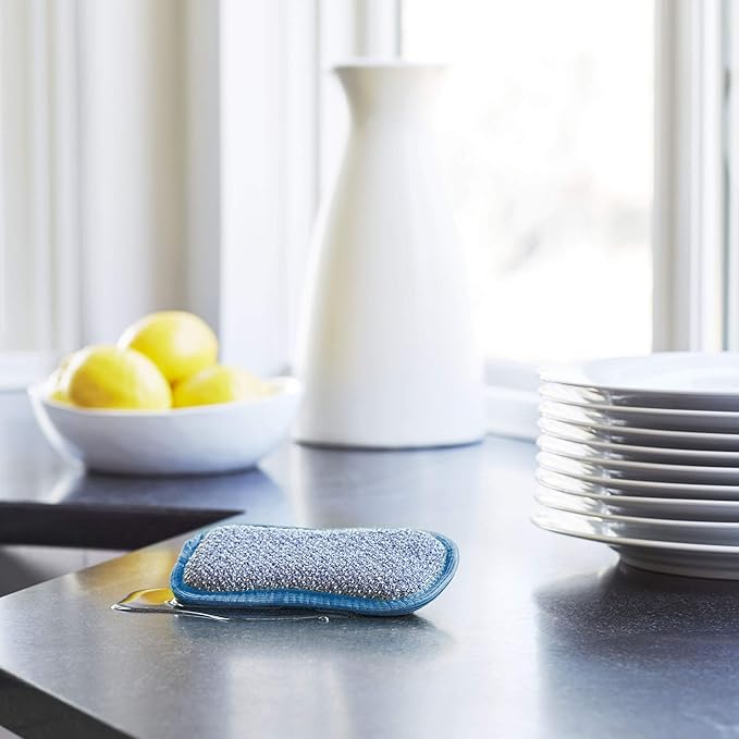 E-Cloth Washing Up Scrub Pad - Microfiber Sponge for Cleaning, Reusable Kitchen Sponge for Dishes & Sink, Non Scratch, Multi Purpose Scrubber, Machine Washable - 4 Pack