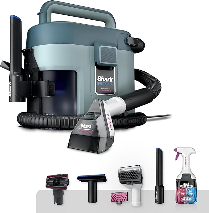 Shark EveryMess Ultra-Powerful 3-in-1 Wet Vac, Dry Vac, & Stain Eliminator with StainForce Technology, Perfect for Homes, Pets, and Cars, 3 Accessories and Cleaning Solution, Gray, VX101