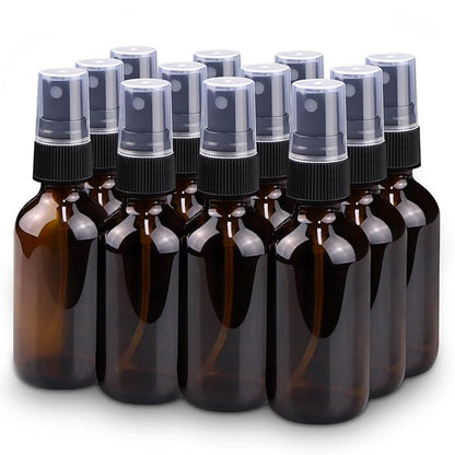 Wedama Spray Bottle, 2 oz Fine Mist Glass Spray Bottle, Little Refillable Liquid Containers for Watering Flowers Cleaning (12 Pack, Amber)