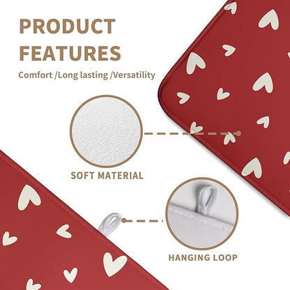 Valentine's Day Love Heart Dish Drying Mat for Kitchen Counter 18x24 Inch Valentine Theme Dish Mats Absorbent Microfiber Dish Draining Mat Reusable Washable Dish Drainer Rack Pad