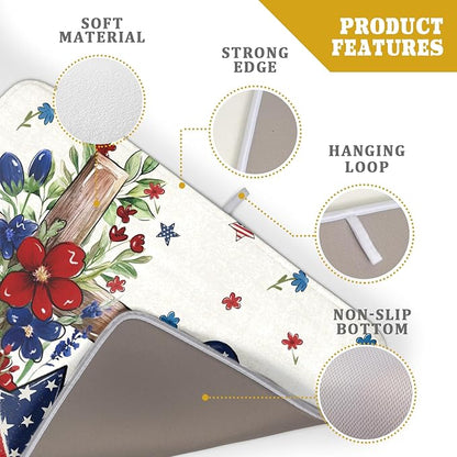 Star Floral Patriotic 4th of July Dish Drying Pad 18 x 24 Inch With Absorbent Reversible Microfiber Memorial Day Drying Mats Dish Drainer Mat Fast Dry For Kitchen Dining Room Decoration