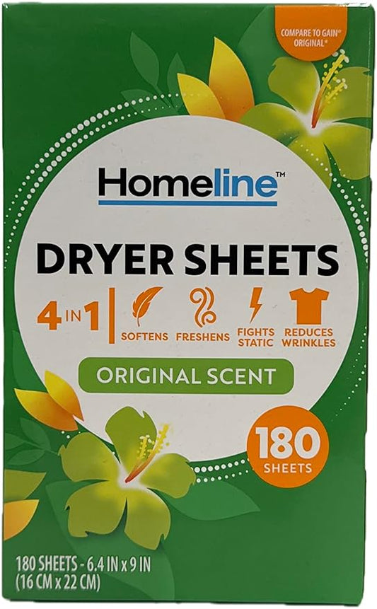 Dryer Sheets, 4-in-1, Softens Freshens Fights Static Reduces Wrinkles, 180 Sheets (Origen Scent)
