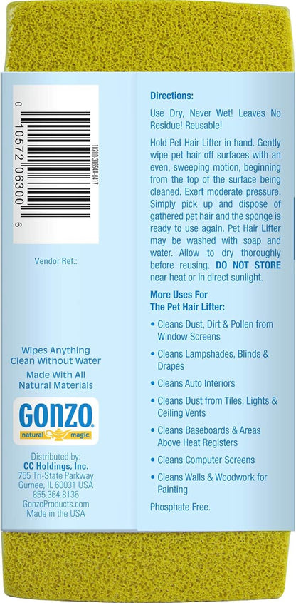 Gonzo Pet Hair Lifter - Remove Dog, Cat and Other Pet Hair from Furniture, Carpet, Bedding and Clothing - 1 Sponge