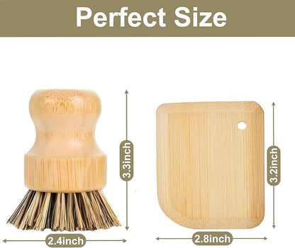 Bamboo Cast Iron Brush, Bamboo Pot Scraper, Kitchen Cleaning Tools for Cast Iron Skillets, Cookware, Dishes, Pans and Pots
