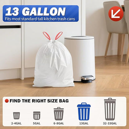 WINNER Trash Bags 13 Gallon, 20 Count Drawstring Tall Kitchen Garbage Bags, Unscented White Recycling Bags, Trash Can Wastebasket Bin Liners House Essentials for Bathroom Apartment Home and Kitchen