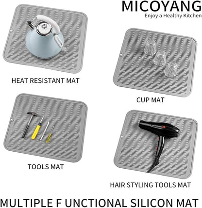 MicoYang Silicone Dish Drying Mat for Multiple Usage,Easy clean,Eco-friendly,Heat-resistant Silicone Mat for Kitchen Counter or Sink,Refrigerator or Drawer Liner Grey 2XL 24 inches x 18 inches