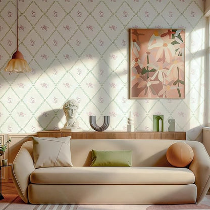 GloryTik Vintage Floral Wallpaper Peel and Stick, Removable Pink Flowers Contact Paper, Self Adhesive Wall Paper for Bedroom Living Room Cabinets Bedroom Vinyl Rolls (17.3" x 197")