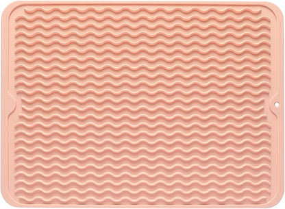 MicoYang Silicone Dish Drying Mat for Multiple Usage,Easy clean,Eco-friendly,Heat-resistant Silicone Mat for Kitchen Counter or Sink,Refrigerator or drawer liner Pink L 16 inches x 12 inches