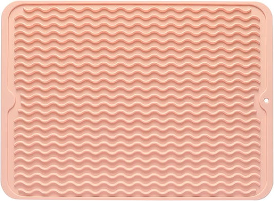 MicoYang Silicone Dish Drying Mat for Multiple Usage,Easy clean,Eco-friendly,Heat-resistant Silicone Mat for Kitchen Counter or Sink,Refrigerator or drawer liner Pink L 16 inches x 12 inches