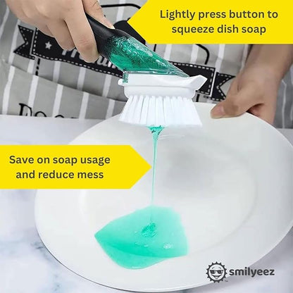 Smilyeez Soap Dispensing Dishwand (Black) with Ergonomic Handle and 2 Interchangeable Brushes - Effortless Cleaning and Long-Lasting Durability - Kitchen and Dishwashing Essential