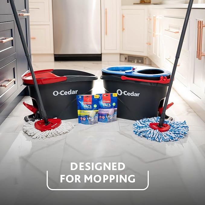 O-Cedar EasyWring RinseClean Microfiber Spin Mop & Bucket Floor Cleaning System with 1 Extra Refill with Citrus and Lavender Pacs (Variety Pack)