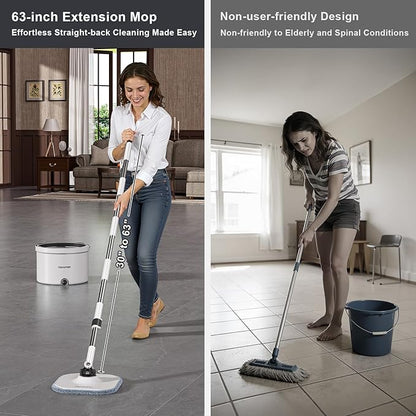 Mop and Bucket Set, Spin Mop and Detachable Inner Mop Bucket with Separate Dirty/Clean Water System, Self-Wringing Square Mops for Floor/Wall Cleaning with 6 Microfiber Pads