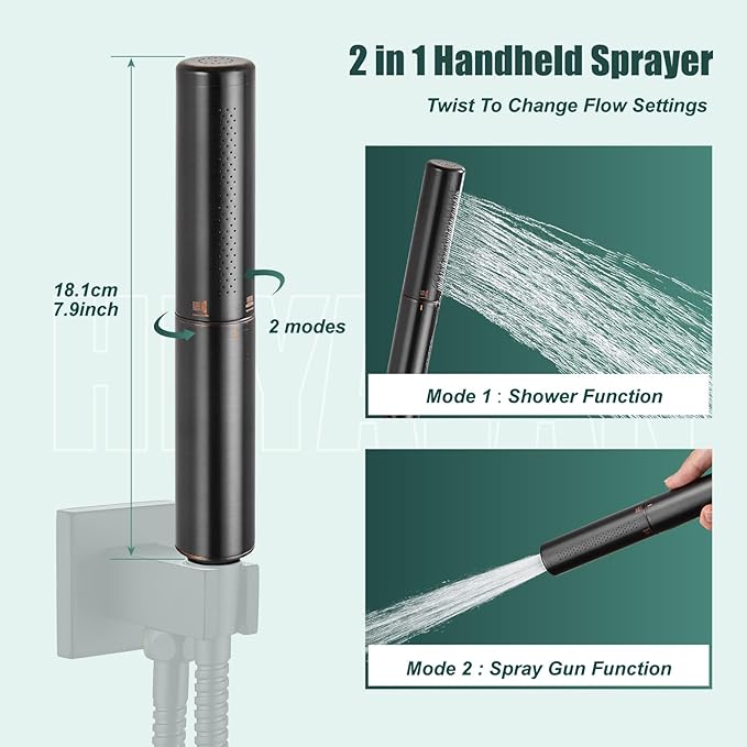 Heyalan Hand Held Shower Wand, High Pressure Handheld Head with Strong Flow, Luxury Spray for Bathroom,Dual Function,Oil-Rubbed Bronze