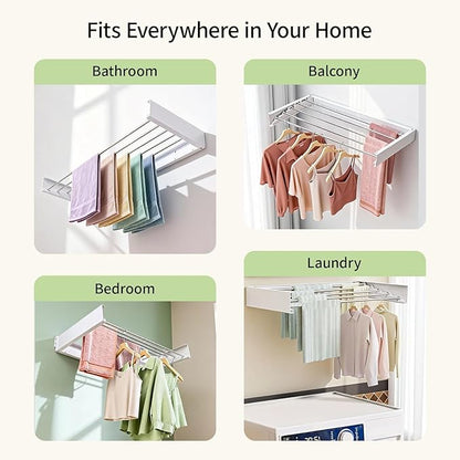 Wall Mounted Drying Rack, 31.5 Inch Foldable Clothes Drying Rack Heavy Duty 60 lbs, Space Saving Laundry Rack Rust Resistant, for RV Apartment Bathroom Laundry Room