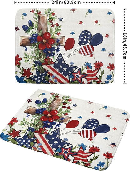 Star Floral Patriotic 4th of July Dish Drying Pad 18 x 24 Inch With Absorbent Reversible Microfiber Memorial Day Drying Mats Dish Drainer Mat Fast Dry For Kitchen Dining Room Decoration