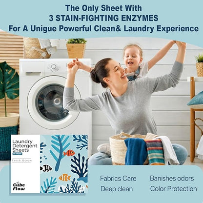 Laundry Detergent Sheets, Ebony Rose Scent - 100 Loads | 72-hour long lasting fragrance, Eco Friendly Sheets | Pre-Measured, Liquidless for Deep Clean | Hypoallergenic (Fresh Ocean)