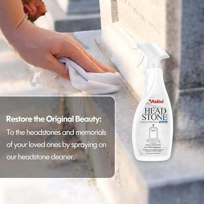 Headstone Cleaner for Graves & Memorials, Granite Cleaner, Removes Dirt & Plant Growth, Natural Luster to Restore & Guard Granite, Stone,Tile, Travertine, Concrete,Limestone,Slate,Marble 10.14 Fl Oz