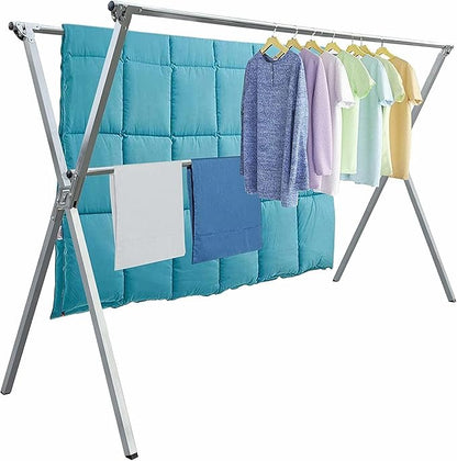 Premium Stainless Steel Clothes Drying Racks 81.5-83 Inches Heavy Duty Drying Rack Clothing Collapsible Foldable Portable Large Laundry Drying Rack with 20 Windproof Hooks for Indoor Outdoor