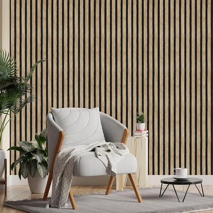 Arthome 17''x393'' Wood Slat Wallpaper,Peel and Stick Self Adhesive Wood Wallpaper PVC Vinyl Decorative Removable Wallpaper Waterproof Faux Wood Grating Stripe Contact Paper for Living Room Bedroom