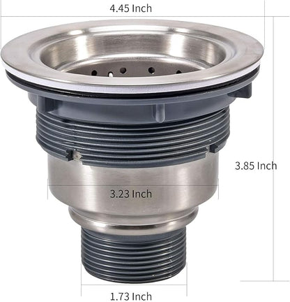 3-1/2 Inch Sink Drain Assembly Kit, Removable Deep Sink Strainer Basket with Sink Stopper/Sealing Lid for Home, Kitchen, Stainless Steel