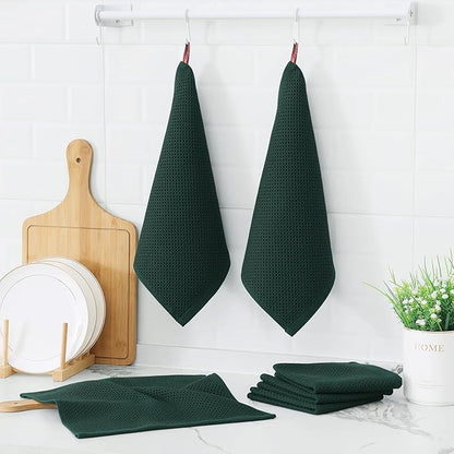Kitinjoy 100% Cotton Kitchen Dish Cloths (12 X 12 Inches, Blackish Green), 6 Pack Waffle Weave Ultra Soft Absorbent Dish Towels for Drying Dishes Quick Drying Kitchen Towels Dish Rags