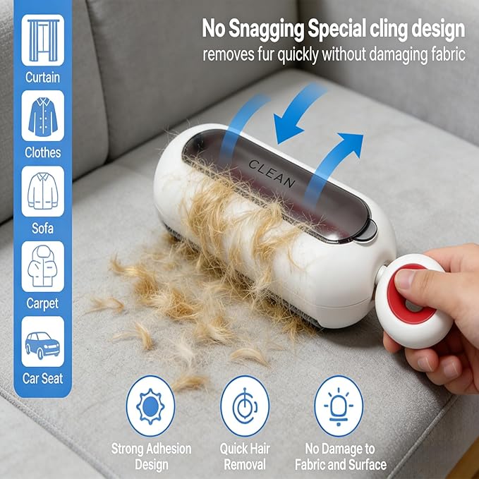 Reusable Lint Roller for Clothes, Portable Pet Hair Remover Brush for Cat & Dog Fur, Self-Cleaning Magic Lint Remover for Bedding, Sofa, Clothing and Car Seats (Beige)