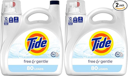Tide Free & Gentle Liquid Laundry Detergent, 105 fl oz, 80 Loads, HE Compatible (Pack of 2)