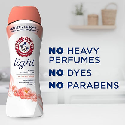 ARM & HAMMER Light In-Wash Scent Booster, No Heavy Perfumes, No Dyes, No Parabens, Peony Blossom Scent, 24 Oz