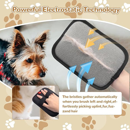 2PCS Newly Pet Hair Removal Gloves,Reusable Electrostatic Cat Dog Pet Hair Removal Gloves,Hair Remover for Couch,Furniture,Carpet,(2 Pack Glove,1Red Lint Scraper) Cat and Dog Glove.