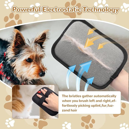 2PCS Newly Pet Hair Removal Gloves,Reusable Electrostatic Cat Dog Pet Hair Removal Gloves,Hair Remover for Couch,Furniture,Carpet,(2 Pack Glove,1Red Lint Scraper) Cat and Dog Glove.