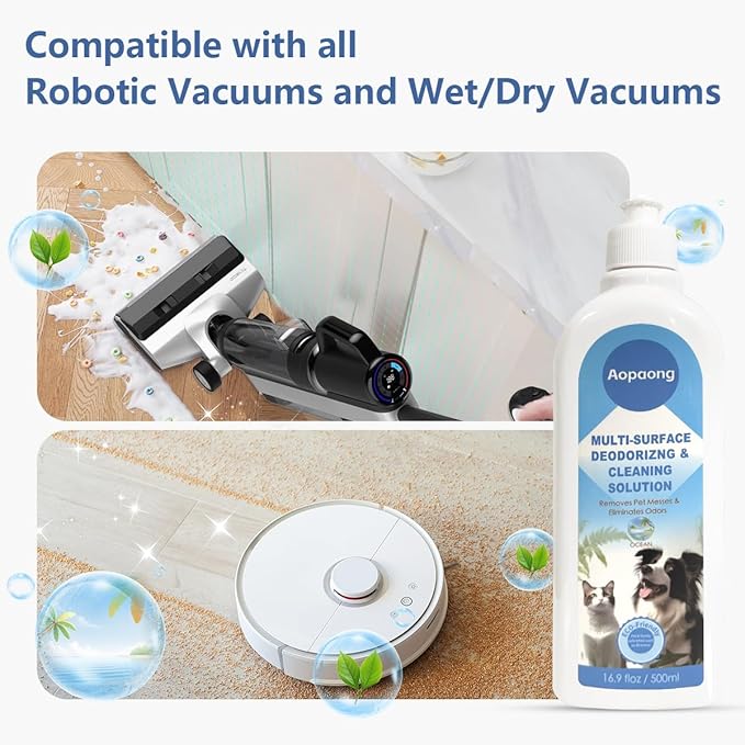 Multi-Surface Floor Cleaning Solution Ocean Scent, Household Floor Cleaner Care for All Robot Vacuums with Mopping and Cordless Wet/Dry Vacuums (16.9Fl Oz/500ML)