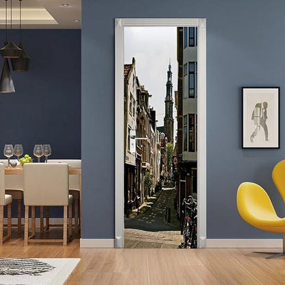 A.Monamour 3D Door Stickers for Interior Doors Tower of Westerkerk Church in Amsterdam, Netherlands Vinyl Waterproof Self Adhesive Door Mural Decals for Bedroom Office Bathroom 90x200cm