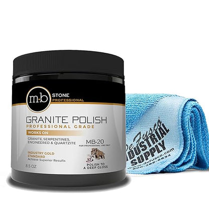 MB-20 Granite Polishing Cream with Microfiber Cloth - Spot Polish Etches and Dullness to Mercantile Granite, Serpentine, Engineered Stone, Quartzite or Other Ophicalcites - 8.5 Oz Kit