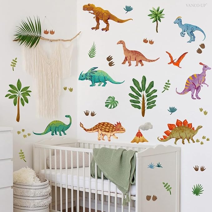 Wall Stickers Decals Kids Peel and Stick Removable for Nursery Kids Bedroom Living Room décor Boys Playroom (Colorful Dinosaurs)