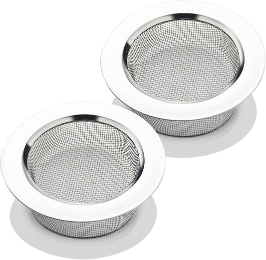 CORNERJOY 2PCS Kitchen Sink Strainer-Stainless Steel Mesh Drain Strainer,Large Wide Rim 4.5" Diameter