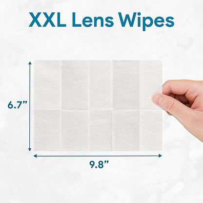 XXL Lens Wipes, 50 Count - 9.8"x6.7" Eye Glasses Cleaner Wipes for Lenses, Watches, Display Screens, and More - Cleans and Shines - Quick Drying, No Smear with Isopropyl Alcohol