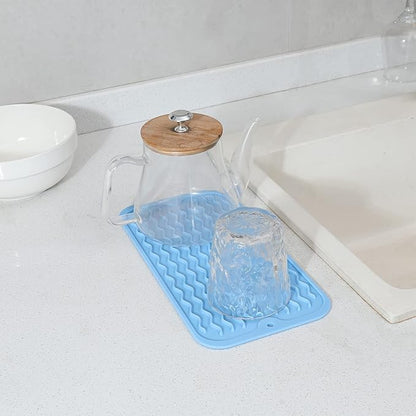 MicoYang Silicone Dish Drying Mat for Multiple Usage,Easy clean,Eco-friendly,Heat-resistant Silicone Mat for Kitchen Counter or Sink,Refrigerator or Drawer Liner Light Blue S 12 inches x 6 inches