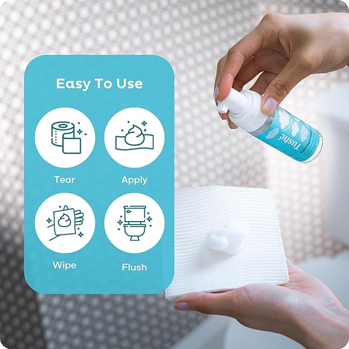 TUSHÉ Toilet Paper Foam (2-Pack) – Flushable Wet Wipe Alternative for Sensitive Skin – Unscented, Septic Safe – Aloe Vera, Witch Hazel & Vitamin E – 100ml (3.38 fl oz)