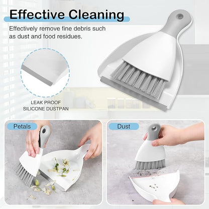 NACENA Mini Dustpan and Brush Set, Small Broom and Dustpan Set Dust Pan and Mini Hand Broom Dustpan and Broom Combo Compact for Home Table Keyboards Sofa Kitchen, White & Gray
