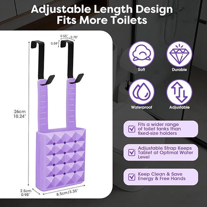 Adjustable Toilet Tank Tablet Holder-Hanging Silicone Basket Carrier with Rustproof Hooks for Bowl Cleaner & Bleach Tablet Hanger Pouch Organizer, Accessory Fit Up to 7" Water Level