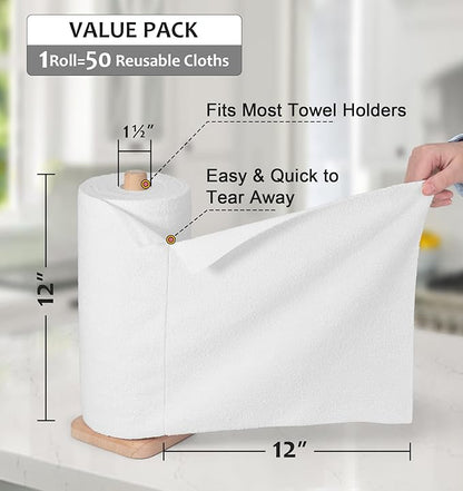 UPSTAR Microfiber Cleaning Cloth, Reusable Paper Towels Rolls, 50 Packs 12x12 inch Cleaning Rags for Washing Dishes, Kitchen, Bathroom, Car, White