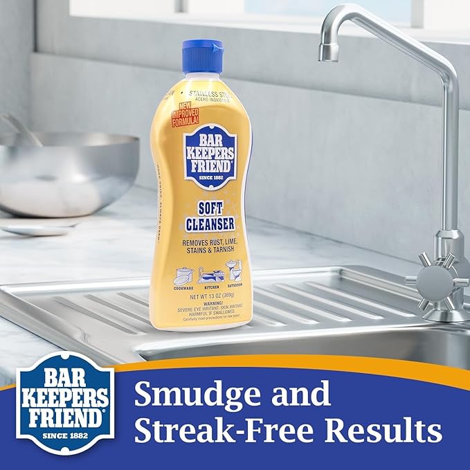 Bar Keepers Friend Cleanser 26oz Liquid (1 Bottle & 2 Towels) – Soft Liquid Cleaner Bundled with Premium Microfiber Towel– Liquid Stainless Steel cleaner for Pots, Pans, Cooktop, kitchen & Glassware