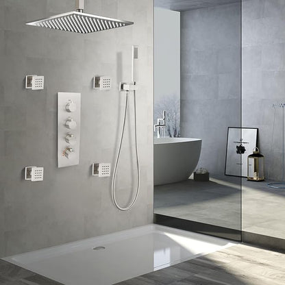 HOMEDEC Shower Jet Body Massage Wall Side Sprayer Square Brass Showerhead Can Swivel, 2x2inch Brushed Nickel, 4pc
