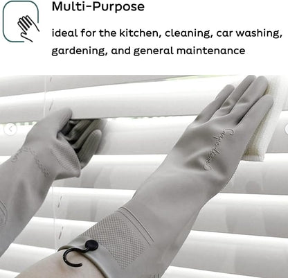 Myungjin 2 Pairs Reusable Waterproof Non-Slip Honeycomb Grip Latex Rubber Gloves with Hang-Dry Hooks/Hanging Loops for Dishwashing Household Cleaning Cooking (Large OverFit)