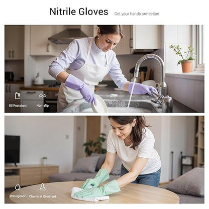 ThxToms 4 Pairs Nitrile Cleaning Gloves, Latex free Reusable Dishwashing Gloves for Women, Kitchen and Bathroom Cleaning, Non-Slip &Flexible, 10 Mil, Colorful, S