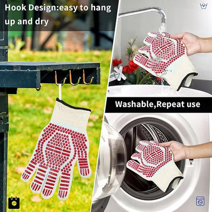 BBQ Gloves, Oven Gloves Extreme Heat & Cut Resistant Oven Mitts with Fingers for BBQ, Cooking, Grilling, Baking Grilling Gloves Silicone Non-Slip Oven Mitts, Kitchen Gloves (red)