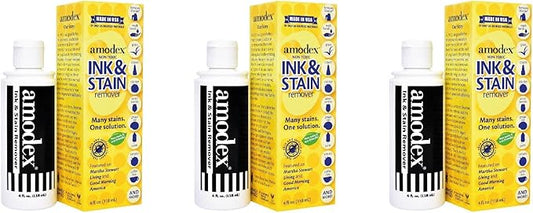 Amodex Ink & Stain Remover for Clothes, Leather and Skin - Removes Ink, Ballpoint, Sharpie, Grease and More, Works on Set-in Stains, Gentle but Powerful, 4oz/120ml Bottle (Pack of 3)