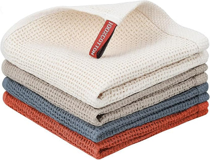 Nialnant 100% Cotton Dish Cloths for Washing Dishes, 4 Pack Waffle Weave Dish Towels,Super Soft Absorbent Cleaning Rags-Multi Color,12x12 Inch