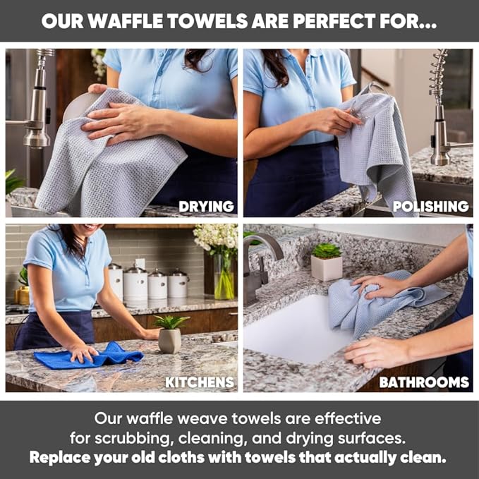 Kitchen Towels - Microfiber Waffle Weave Towels | Absorbent, No Lint, Thick, Reusable, Commercial, Soft, Hand, Tea, Glass, Bar, Sublimation Blank, Polyester Cloths (Green, 16 x 16 (6 Pack))