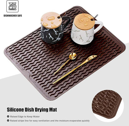 Large 17" x 14" Silicone Dish Drying Mat for Kitchen Counter, Easy clean, Quick Dry, Heat-resistant Dish Drainer Mat for Sink,Refrigerator or Drawer liner (Food Grade Silicone-Coffee)